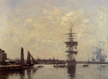 Eugene Boudin : Sailing Boats at Quay